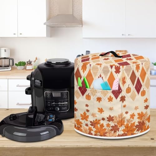 Image of Fall Leaf Plaid Pressure Cooker Cover Stylish Dust Cover | Stain Resistant Washable Rice Cooker Cover Suitable for Kitchen Appliances Accessories Decoration Thanksgiving 8 Quart