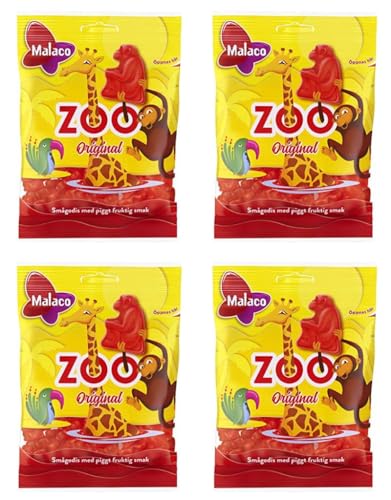 Malaco Zoo Original Fruit Taste Chewy Gummy 4 packs of 80g miniatura 1