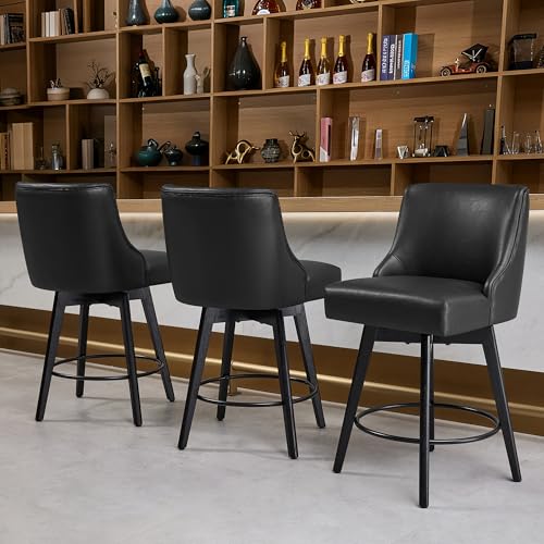 Image of 26 inch Counter Height Swivel Bar Stools, Set of 3, Black