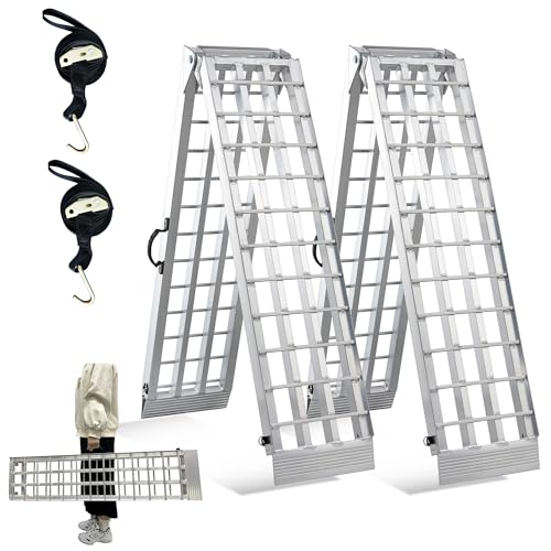 3000 lbs Capacity KOLO Heavy Duty Ramps 2 Pcs, 89.8" L x 12" W Aluminum Folding Ramp, Portable Ramps with Handle and Buckles, 7.5 FT Used for Loading ATVs, Lawn Mowers, Dirt Bike, Cargo Trailer