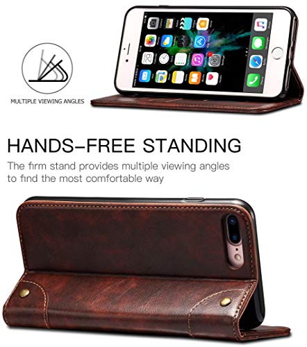 Sinianl Iphone 8 Plus Case, Iphone 7 Plus Case, Leather Wallet Folio Case Magnetic Closure Flip Cover With Stand And Credit Card Slot For Iphone 8 Plus / 7 Plus Brown #TOP2