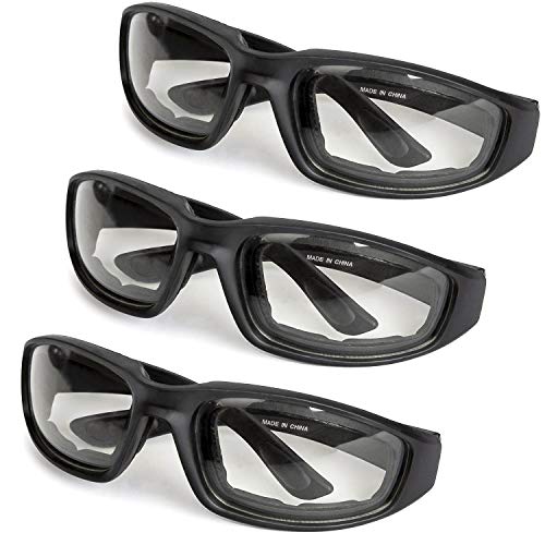 3-Pack Motorcycle Glasses – Foam Padding – Anti-Wind & Dust – Polycarbonate Lens (Clear)
