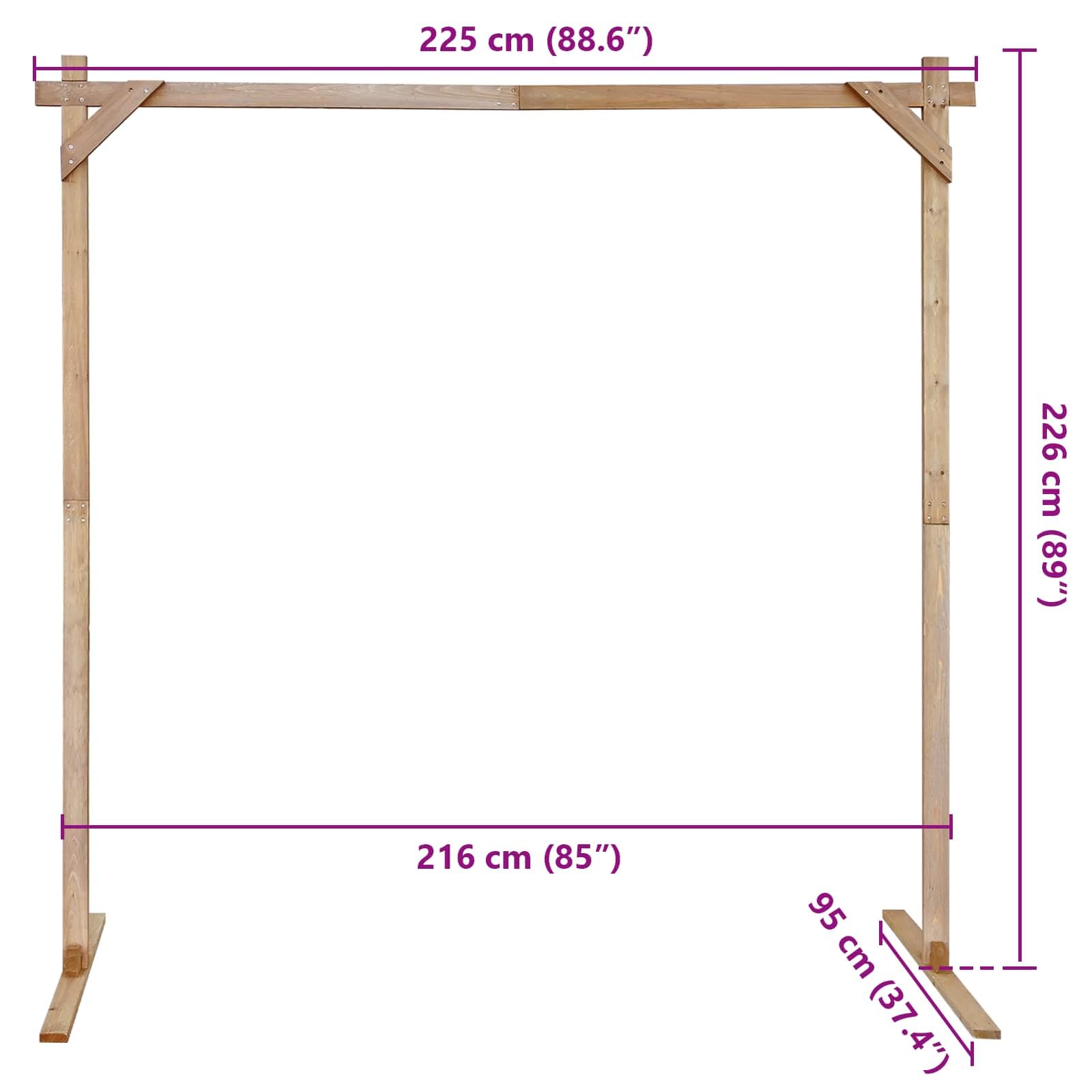 vidaXL Łuk weselny, jasnobrązowy, 225 x 95 x 226 cm, lite drewno sosnowe, ogród i taras, nowoczesny łuk weselny, minimalistyczny design, dekoracja z drewna sosnowego, eleganckie tło na imprezy