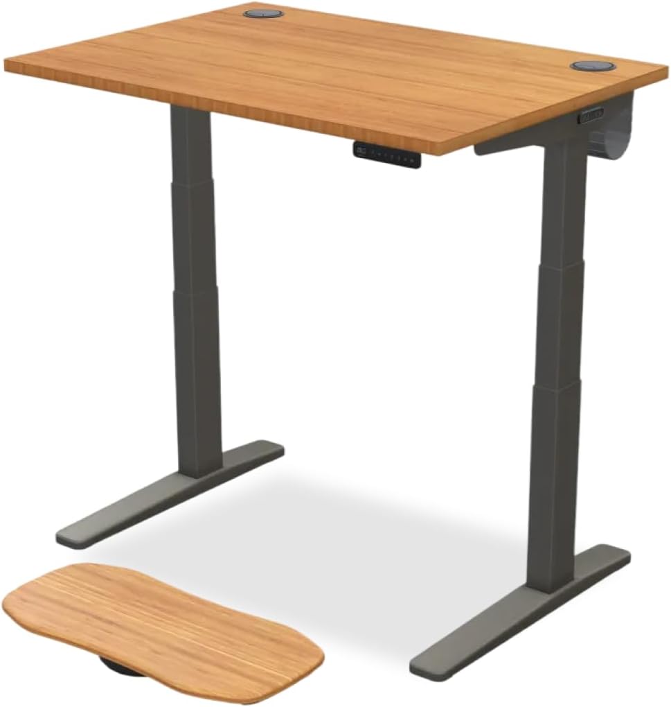 UPLIFTDESK Bamboo (42 x 30 inch) Standing Desk 2-Leg V3 Adjustable Stand Up C-Frame (Indus.), Advanced Keypad, Wire Grommets, Wire Tray, Rocker Board