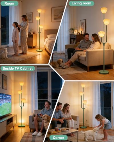 Image of Lightdot 66IN Flower Floor Lamp 3-Lights Vintage Floor Lamps with Bulbs Included for Wedding Party Modern Dimmable Green Standing Tall Lamp with 5Lbs Heavy Base for Living Room /Bedroom /Home Decor