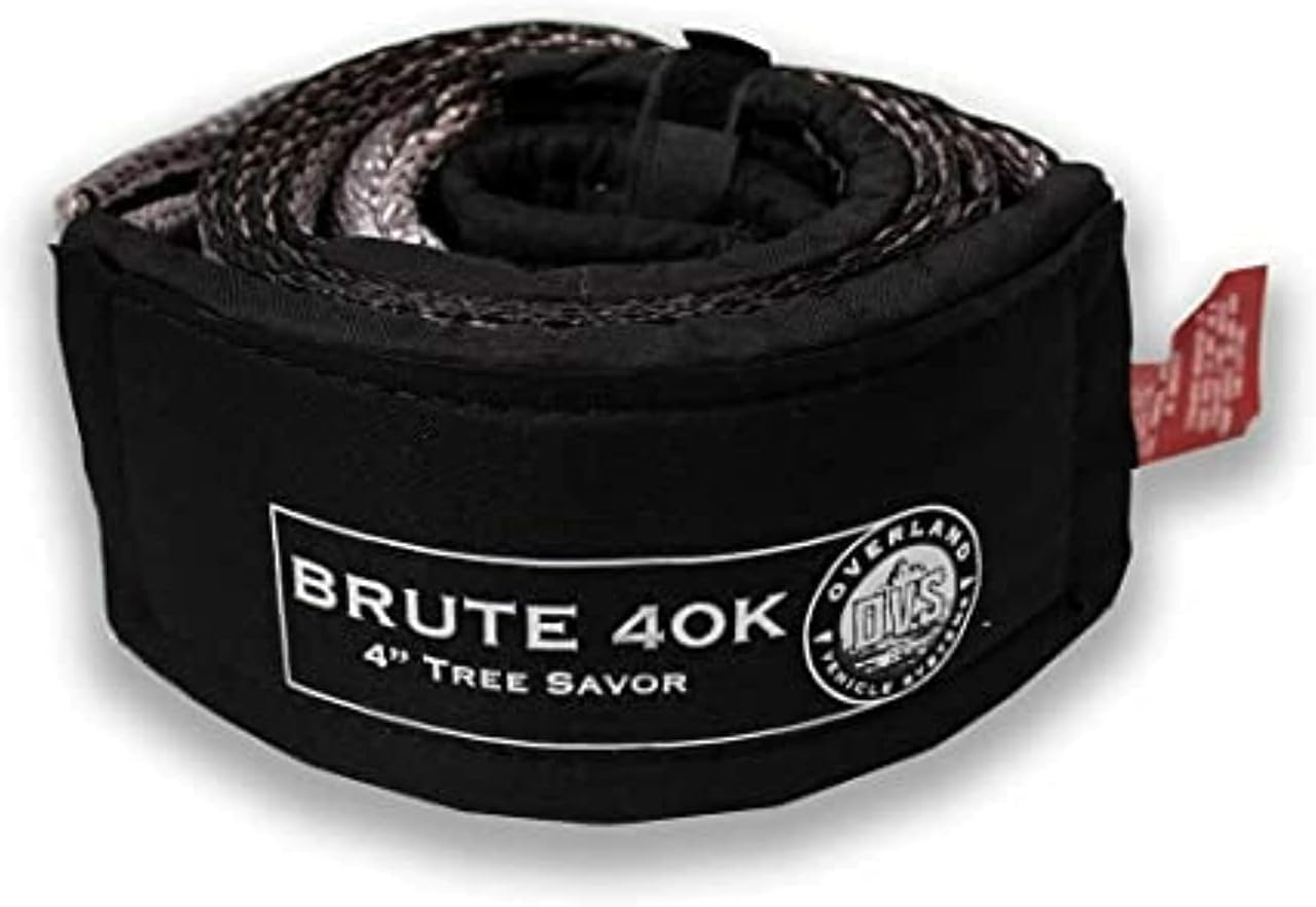 Overland Vehicle Systems Tow Strap 40,000 lb. 4" x 8' Gray with Black Ends & Storage Bag Universal - 40,000 lb. Breaking Strength - for Use in Automotive Recovery and Towing
