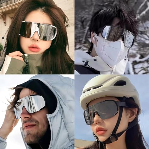 Image of Windproof Wraparound Shield Sports Sunglasses for Men Women Stylish | UV Protected Durable Mirrored Cricket Driving Cycling Riding Goggles | Anti Glare Cooling Shades
