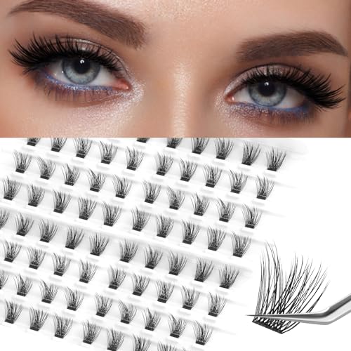 EASITENSION Lash Clusters DIY Eyelash Extension,80 Clusters Lashes 10mm 12mm 14mm 16mm Mix 3D Effect Eyelash,Easy to Apply at Home 14MM CROSS