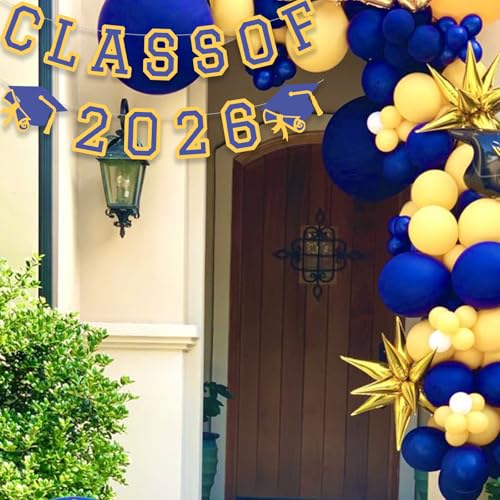 Image of Class of 2026 Graduation Banner University College Grad Garlands Decoration Party Supplies High School Colors Blue Yellow