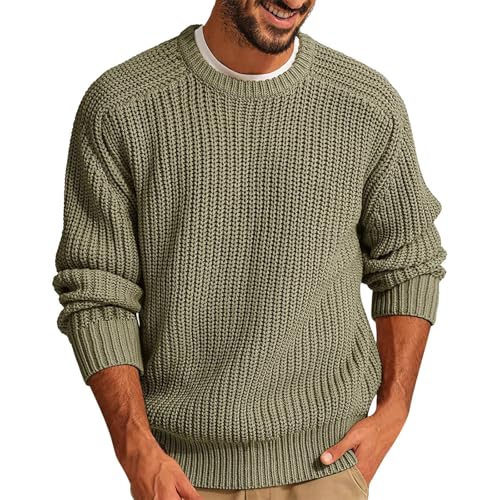 Men's Crewneck Pullover Sweater Lightweight Fashion Classic Top Waffle Textured Casual Long Sleeve Knitted Sweaters