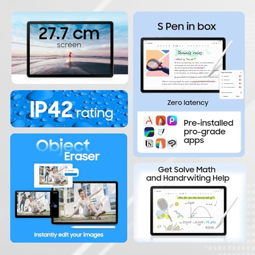 Image of Samsung Galaxy Tab S10 Lite with AI [Smartchoice], S Pen in-Box, 27.7 cm (10.9 Inch) Display, Object Eraser, 90Hz Refresh Rate, IP42 Rating, 6GB RAM, 128GB Storage, Wi-Fi + 5G Tablet, Gray