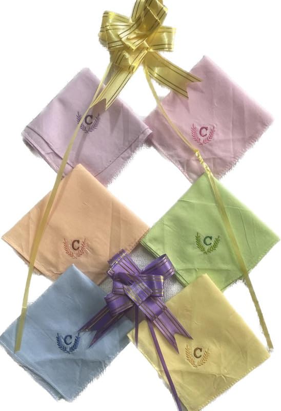 Image of ANTONIA Personalized Cotton Women's Handkerchiefs with Embroidered Initials, Assorted Colours (33 cm x 33 cm)