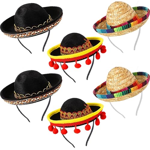 LUKIUP Lot de 6 chapeaux sombrero mexicains pour hommes & femmes Mini sombreros colorés avec...