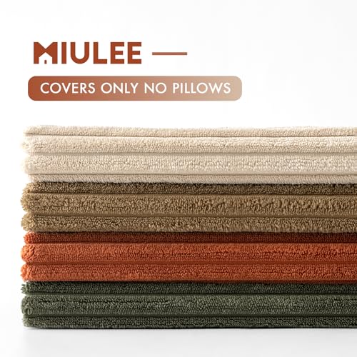 Image of MIULEE Boho Farmhouse Throw Pillow Covers 18x18 Inch Set of 4 Rustic Modern Neutral Cushion Covers Soft Corduroy Nordic Fall Home Decor for Couch Bed Sofa Living Room Rust-Olive Green