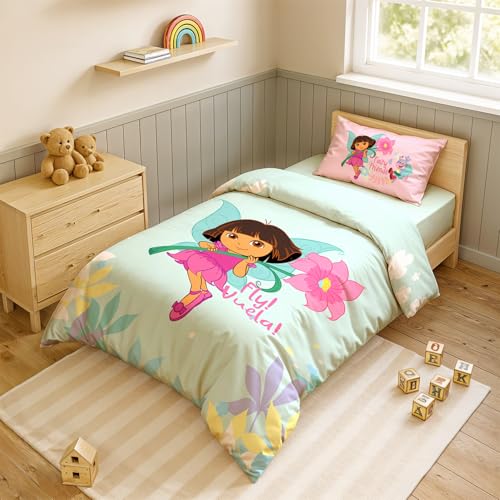 Image of Sassoon Dora (Fly) Digital Printed, Cotton Single Bedsheet, 300 TC, 1 Pillow Cover, Fade Resistant, Bedsheet for Kid's Bedroom, (1.50m X 2.35m)