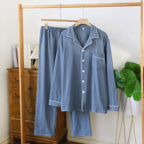 Aswuknt Men's Pajamas Set Plaid Thermal Long Sleeve Button Down Sleepwear - image 3