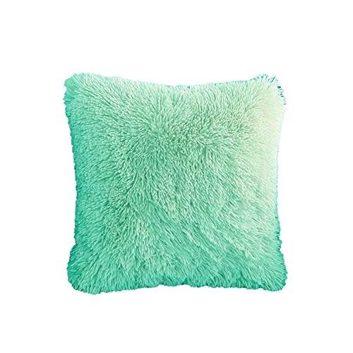 Image of Fur Cushion Pillow Cover for Set of 2 Pillow - 13x13 Inches (Light Green)