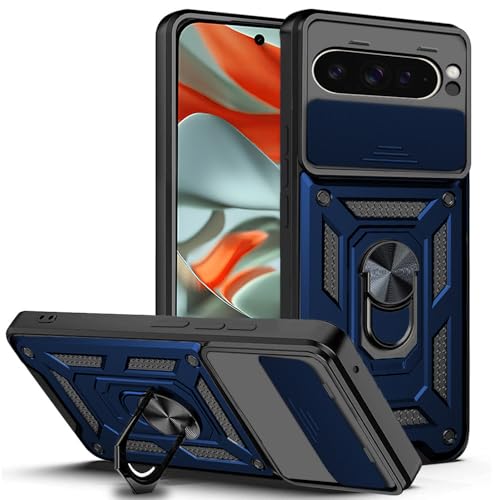 Image of AESTMO Tough Armor Google Pixel 9 Pro XL Bumper Back Case Cover | Ring Holder & Sliding Camera Shield Cover | 360 Degree Protection Back Case Cover for Google Pixel 9 Pro XL (Blue)