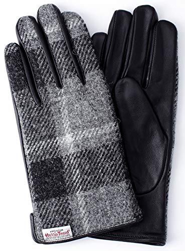 【ハリスツイード】 HARRIS TWEED メンズ スマホ対応 手袋 レザー カシミヤ AY-19AA0484 (チャーコールグレー)