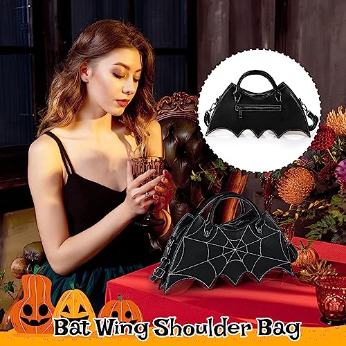 Hillban 3 Pcs Halloween PU Leather Bat Wing Spider Web Shoulder Bag Pumpkin Crossbody Bags Ghost Purse3