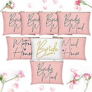 8 Pieces Bridesmaids Makeup Bag Wedding Bridal Cosmetic Canvas Matron of Honor Print for Women Brides Parties (Lovely Pattern)