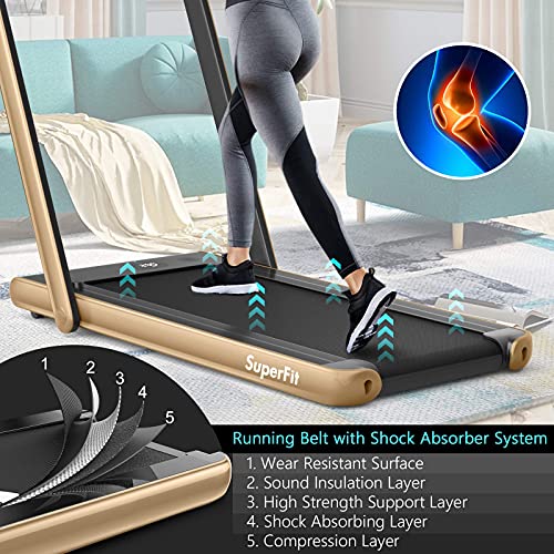 Image of Goplus 2 in 1 Folding Treadmill with Dual Display, 2.25HP Superfit Under Desk Electric Pad Treadmill, Installation-Free, Blue Tooth Speaker, APP Control, Remote Control, Walking Jogging for Home