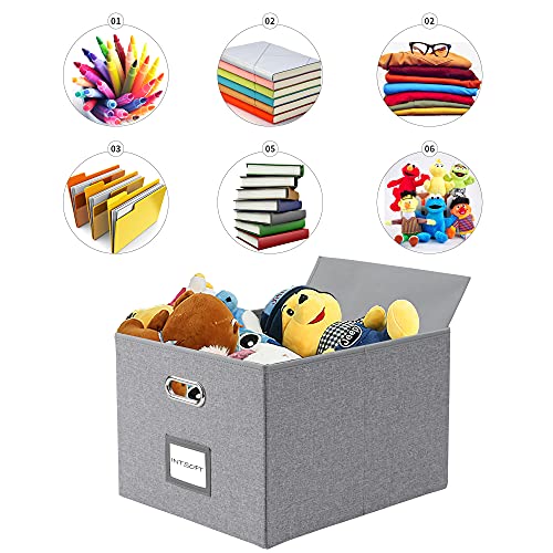 Intsoft Collapsible File Box Storage Organizer With Lid Set Of 2 Decorative Linen Filing & Storage Office Boxes Hanging Letter Legal Folder Easy Slide File Crates Home Office Bins Cabinet #TOP4