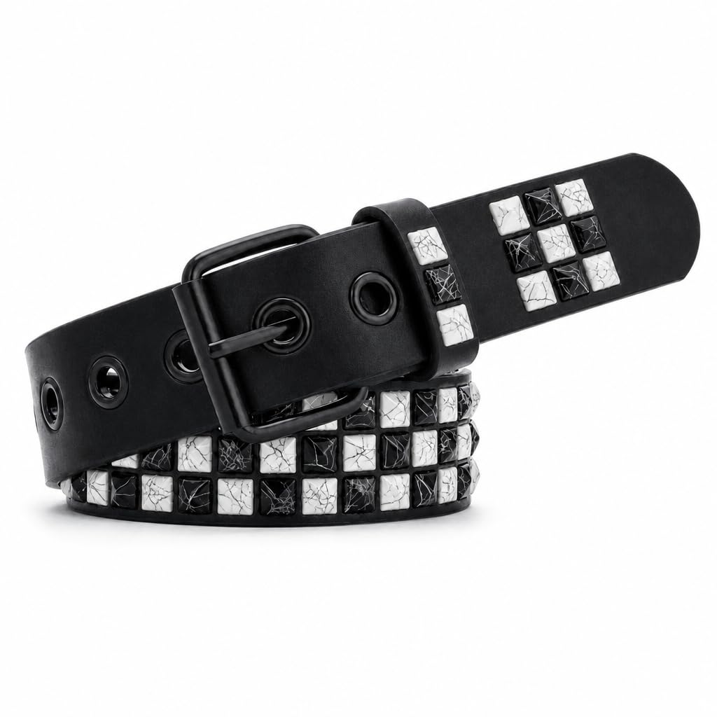 Studded Belt, Metal Punk Rock Rivet Belt with Bright Pyramid Studded for Women Men