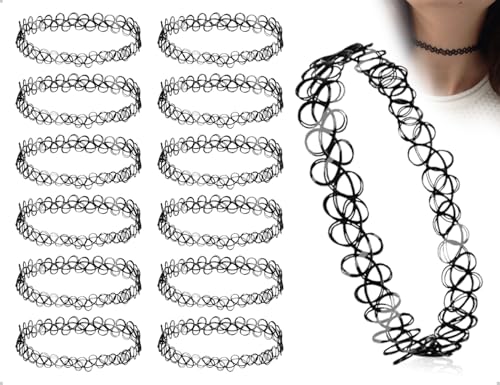 Ya en mundofriki.es: AOYEGIC Juego de 12 collares, gargantilla elástica punk con tatuaje, collar vintage, accesorios de los 90, ideal para niñas, mujeres, adolescentes, bodas, fiestas y juegos de rol (Negro)