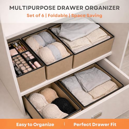 Image of Sopent 6 Pcs Foldable Wardrobe Organizer for Clothes - Fabric Drawer & Closet Storage Boxes for Wardrobe Almirah | Clothing Organizer for Shirts Pants Socks Underwear