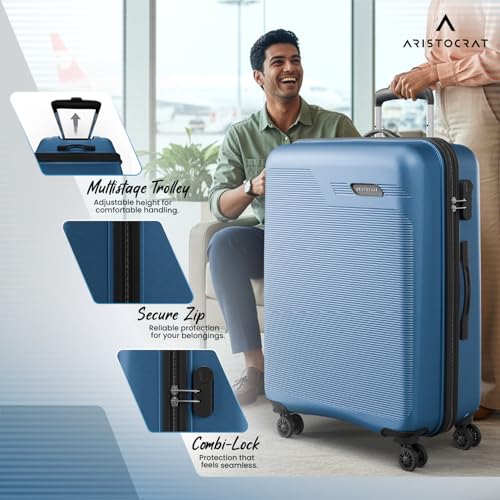 Image of Aristocrat Axis Set of 3 Trolley Bag 56, 66 & 76cm | Small+Medium+Large | Hard Luggage | Smooth 8-Wheel Suitcase | Combination Lock with Sturdy Zipper | 3-Year International Warranty (Dark Teal)