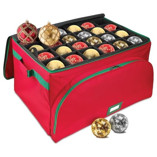 HOLDN’ STORAGE Premium Christmas Ornament Storage Container - Holds Up to 72-4” Ornaments Durable 600D Fabric - Adjustable Dividers - 3 Individual Trays - Metal Frame - Red