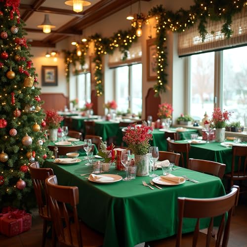 Image of sancua Square Tablecloths 60x60 Inch Hunter Green Table Cloth, 2 Pack | for Square or Round Tables, Washable Polyester Fabric Cover for Christmas Dinner, Holiday Party, Decorative Display Tables