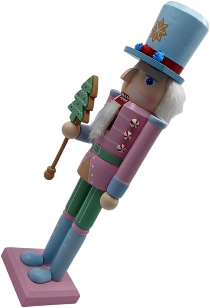 MAGICLULU Christmas Nutcracker Soldier Figurine 38cm Wooden Nutcracker Decoration Pink Pastel Traditional Christmas Ornament for Holiday Home and Tabletop Decor