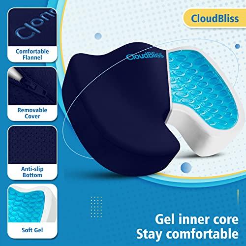 Image of CloudBliss Gel Seat Cushion - Cooling Gel Enhanced, Memory Foam, Ergonomic Seat Cushion for Long Sitting for Office, Game, Car, Airplane (Large, Blue)