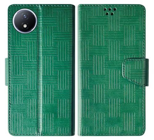 Image of SBMS Flip Cover for Vivo Y02 / Vivo Y02T Back Cover Case with Magnatic Closure | Inbuilt Stand | Card & Money Pocket (Mat Green)