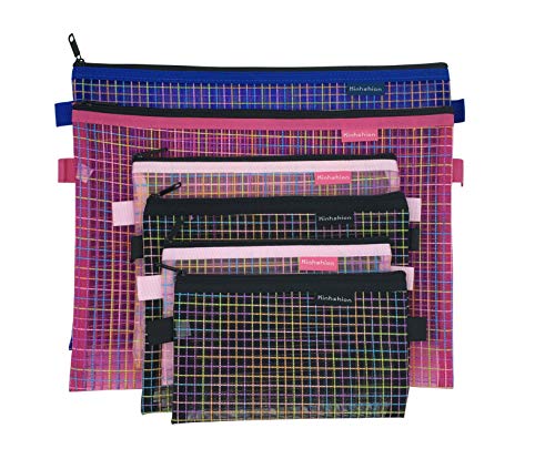 Zipper Bags, 6 PCS 3 Sizes, Mesh Zipper Pouch Clear Zipper Pouch Small Organizer bag Zipper Folder Bag Cosmetic Bags Travel Storage Bags, 3 Sizes, 6 Bags/Package, Colour Random.