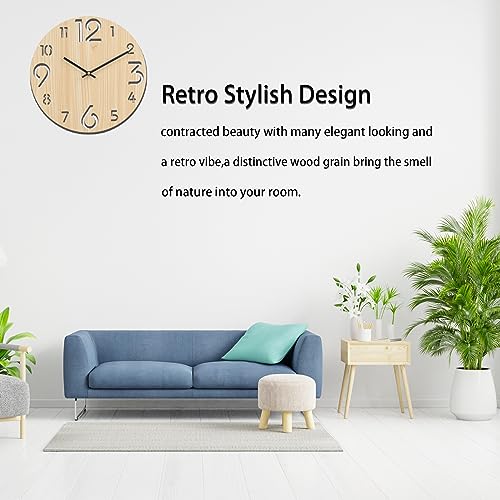 Vihimi CLOCK-414 12 Inch Wooden Wall Clock,Maple Wood Grain Clock,Large Numbers Easy To Read,Non-Ticking Silent Quartz Decorative Clock thumb #5