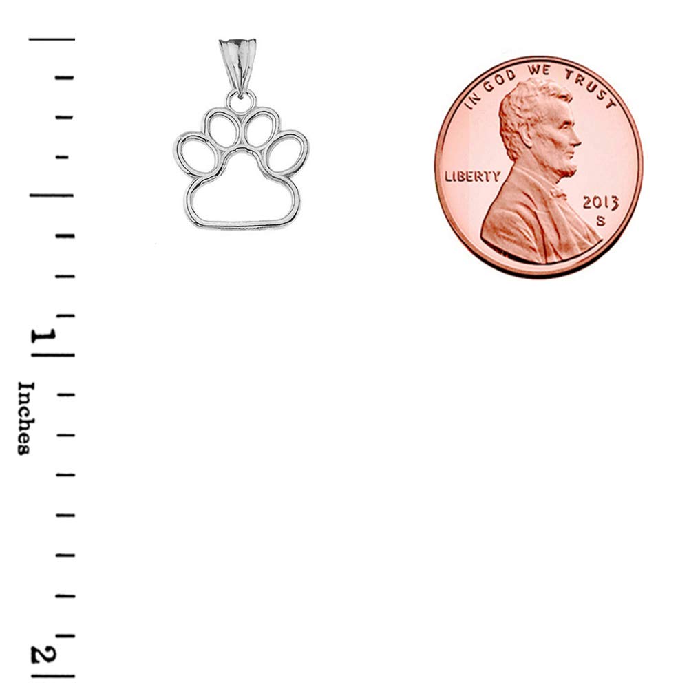 Dainty 10k White Gold Dog Paw Print Outline Charm Pendant (Small)