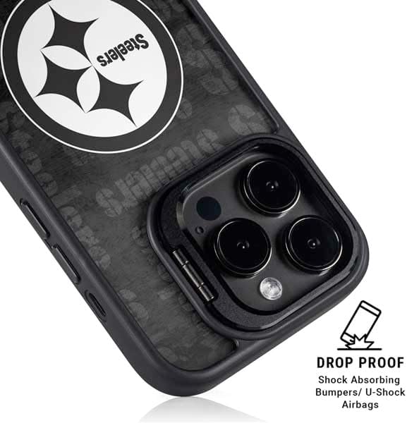 Skinit Kickstand Phone Case Compatible with iPhone 14 Pro Max - Officially Licensed NFL Pittsburgh Steelers Black & White Design