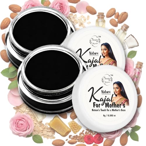 Image of Nature's Kajal for mothers | 100% Natural & Chemical-Free | Dermatologically Tested Safe for Sensitive Eyes | Ayurvedic Formula with Desi Cow Ghee & Herbal Oils | Smudge Resistant & Long Lasting | 8g (Pack of 2)