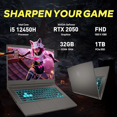 Image of msi Thin 15.6 inch FHD IPS 144Hz Gaming Laptop, Intel i5-12450H, 32GB RAM, 1TB PCIe SSD, NVIDIA GeForce RTX 2050, Backlit Keyboard, WiFi 6, Black, Win 11 Pro, 128GB Hotface Extension Set
