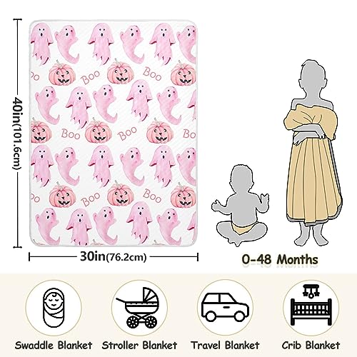 Image of Halloween Ghosts Pink Baby Blankets Soft Warm Crib Stroller Blanket for Toddler Newborn Girls Boys, 30x40in