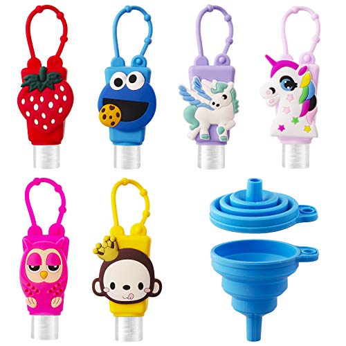 6Pcs Kids Hand Sanitizer Holders with Silicone Case LeakProof Refillable Portable Bottles,Mini Detachable Hand Cleaner Holders,Liquid Soap, Lotion/Without Liquid