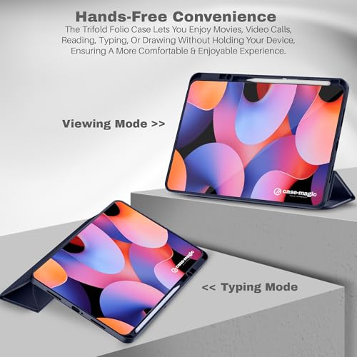 Image of Smart Folio Case Cover for Xiaomi Mi Pad 6 11 inch (2023) Auto Sleep /Wake Feature, Trifold Flip Stand, Pencil Holder| Slim Lightweight PU Exterior, TPU Transparent Back (Blue)