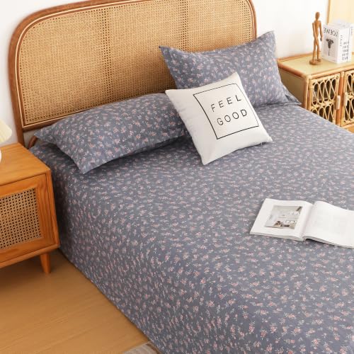 Image of Story@Home King Size Air Cotton Bedsheet 240 TC Flat Sheet with 2 Pillow Covers, Soft & Durable Bed Sheet for King Bed (250 x 270 cm, Floral Print, Dark Grey)