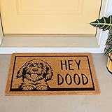Funny Coir Doormat Hey Dood Golden Doodle Dog Funny Welcome Front Porch Doormat for The Entrance Way Personalized Monogram Rugs Non Slip Outdoor Coir Doormat House Warming Prank Gift 23.6x15.7 inch