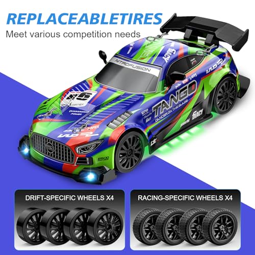 Image of Drift RC Car for Electric Toy Car Hobby Racing Car Toys with Controller,1:24 4WD High Speed RC Drift Cars with LED Lights,Extra Drifting Tires＆Two Batteries,Racing Sport Toy,Vehicle for Adults＆Kids
