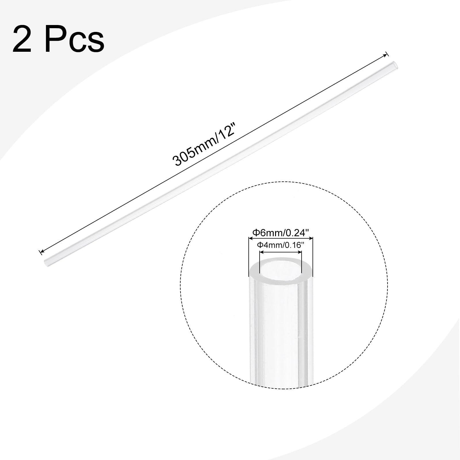 QUARKZMAN 2 sztuki przezroczystych rur PCW, średnica wewnętrzna 4 mm, średnica 6 mm, długość 350 mm, akrylowa rura z tworzywa sztucznego do lamp, lamp stojących, mebli