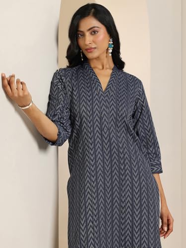 Image of Libas Woven Design Cotton Blend Straight Kurta with Trouser and Dupatta